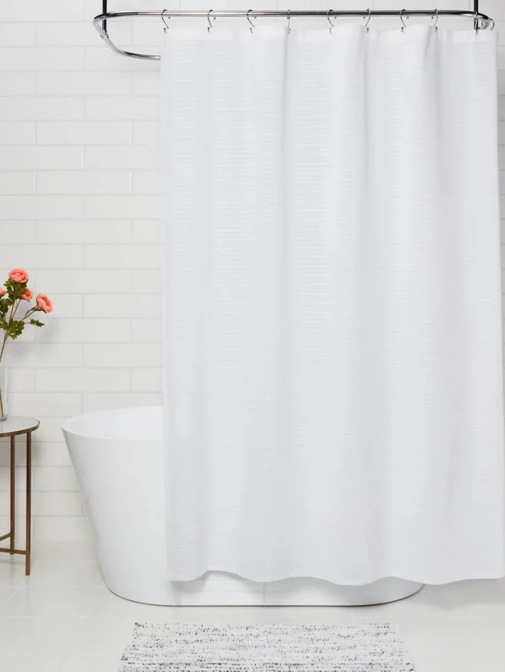 Threshold White Stroped Cotton Shower Curtain NWT